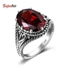 Turkey Jewelry Product Red Stone Vintage Big Rings For Women 925 Sterling Silver Jewelry Mosaic Crystal Wholesale