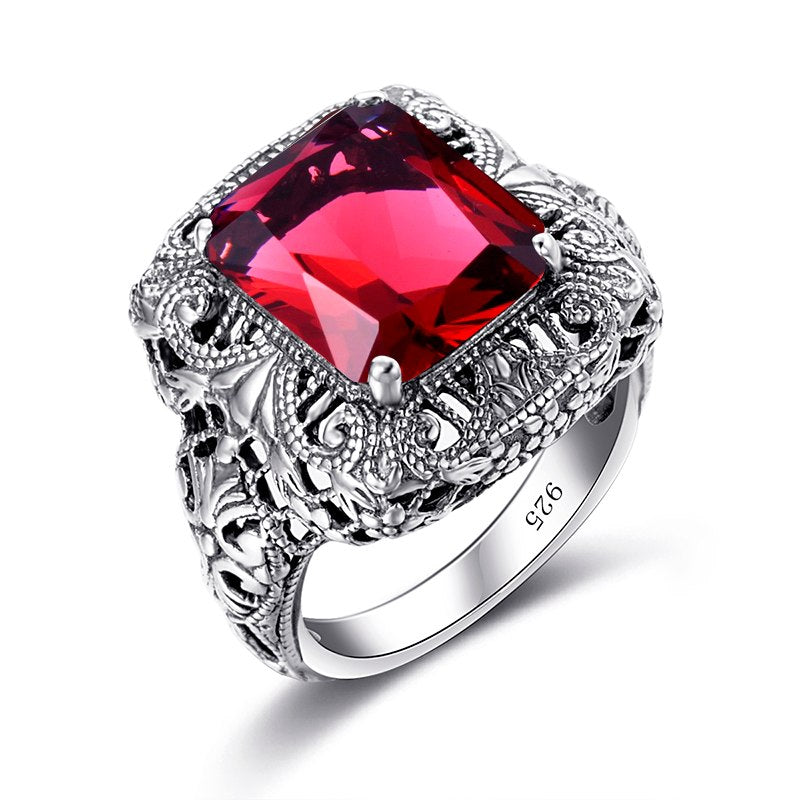 Unique Handmade 925 Sterling Silver Ring with Ruby Stones for Men Vintage Luxury Women Party Jewelry Factory Wholesale