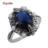 Vintage Jewelry Wholesale Fashion 100% Natural Pearl + Victoria Sapphrie Women 925 Sterling Silver Ring