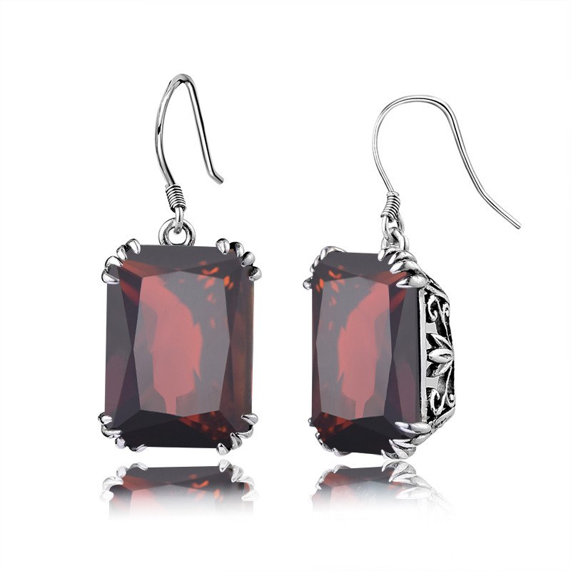 Vintage Square Flower Earrings Real 100% Sterling Silver High Quality Garnet Fine Jewelry for Women Best Gift Wholesale
