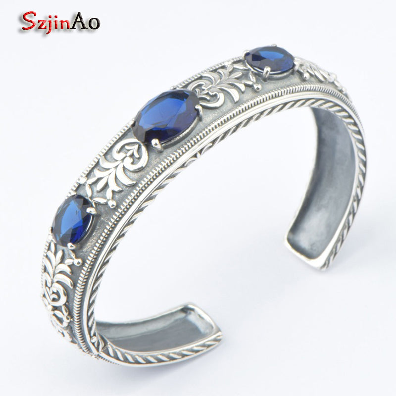 Vintage Style Romantic Solid Silver 925 Heart Charm Bracelet for Women Dark Blue CZ Fit Original Bracelets DIY Jewelry