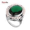 Wholesale Fashion Victorian Decorative Arts 100% Natural Pearl + Emerald Women 925 Sterling Silver Ring