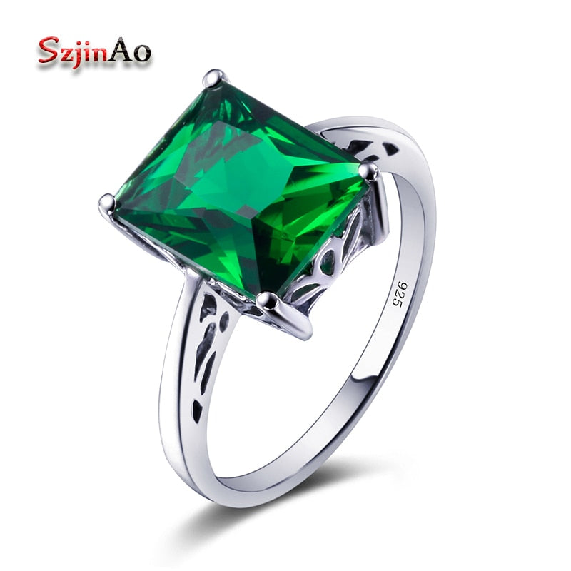 Wholesale Women Fashion 10x12mm Green Emerald 925 Sterling Silver Engagement Ring Size 5-10 bijoux en argent