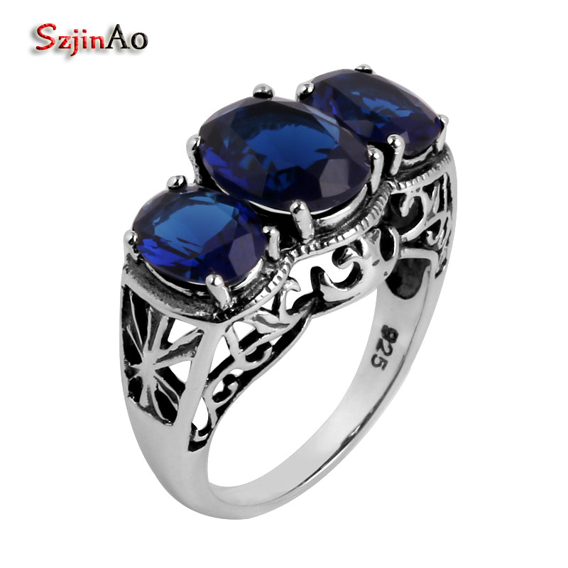 custom processing   and retail s classic ancient silver ring exquisite decorative pattern sapphire ring
