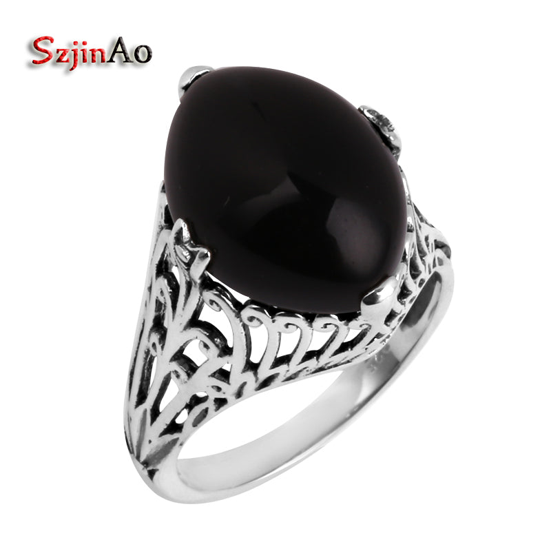 promotion black agate antique women 925 sterling silver ring bague femme de marque de luxe