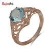 unique custom processing rose gold color jewelry fine carving pattern design blue stone 925 silver ring