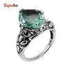 fashion boutique like moonght aquamarine gems carved antique jewelry 925 sterling silver ring women