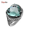jewelry processing carving antique jewelry heart-shaped aquamarine women 925 sterling silver ring
