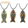 TAFREE ethnic style necklace Nepal handmade fish pendant necklace sweater Black cord chain accessories jewelry MOA840