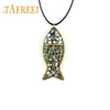 TAFREE ethnic style necklace Nepal handmade fish pendant necklace sweater Black cord chain accessories jewelry MOA840