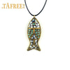 TAFREE ethnic style necklace Nepal handmade fish pendant necklace sweater Black cord chain accessories jewelry MOA840