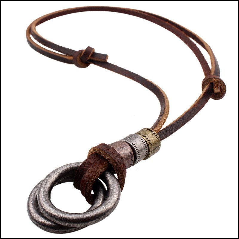 TANGYIN 2020 High Quality Retro Style Men Necklace Simple Silver Alloy Leather Long Necklace Pendant Men And Women Jewelry Gift