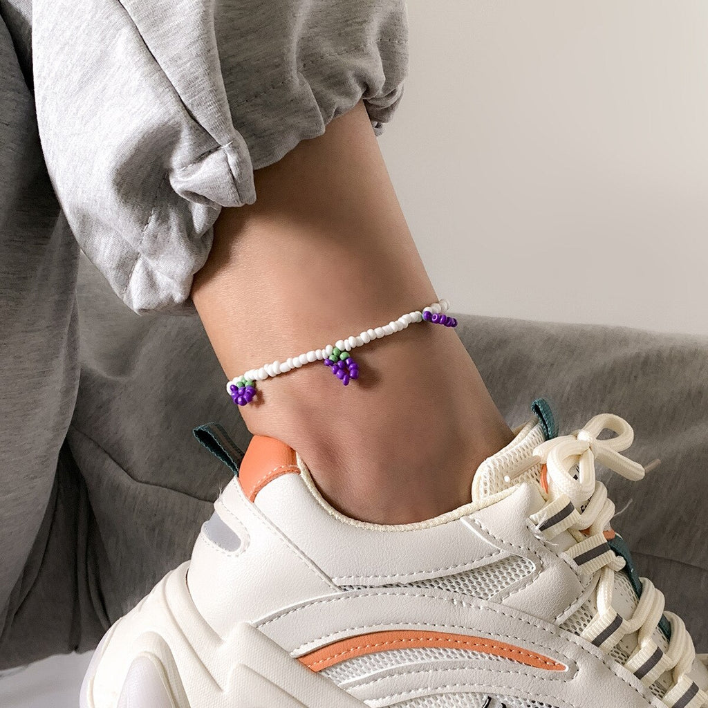 TAUAM Korean Sweet Grape Beaded Choker Necklace For Women Boho White Handmade Short Daisy Collar Vacation Jewelry