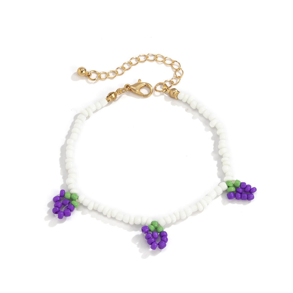 TAUAM Korean Sweet Grape Beaded Choker Necklace For Women Boho White Handmade Short Daisy Collar Vacation Jewelry