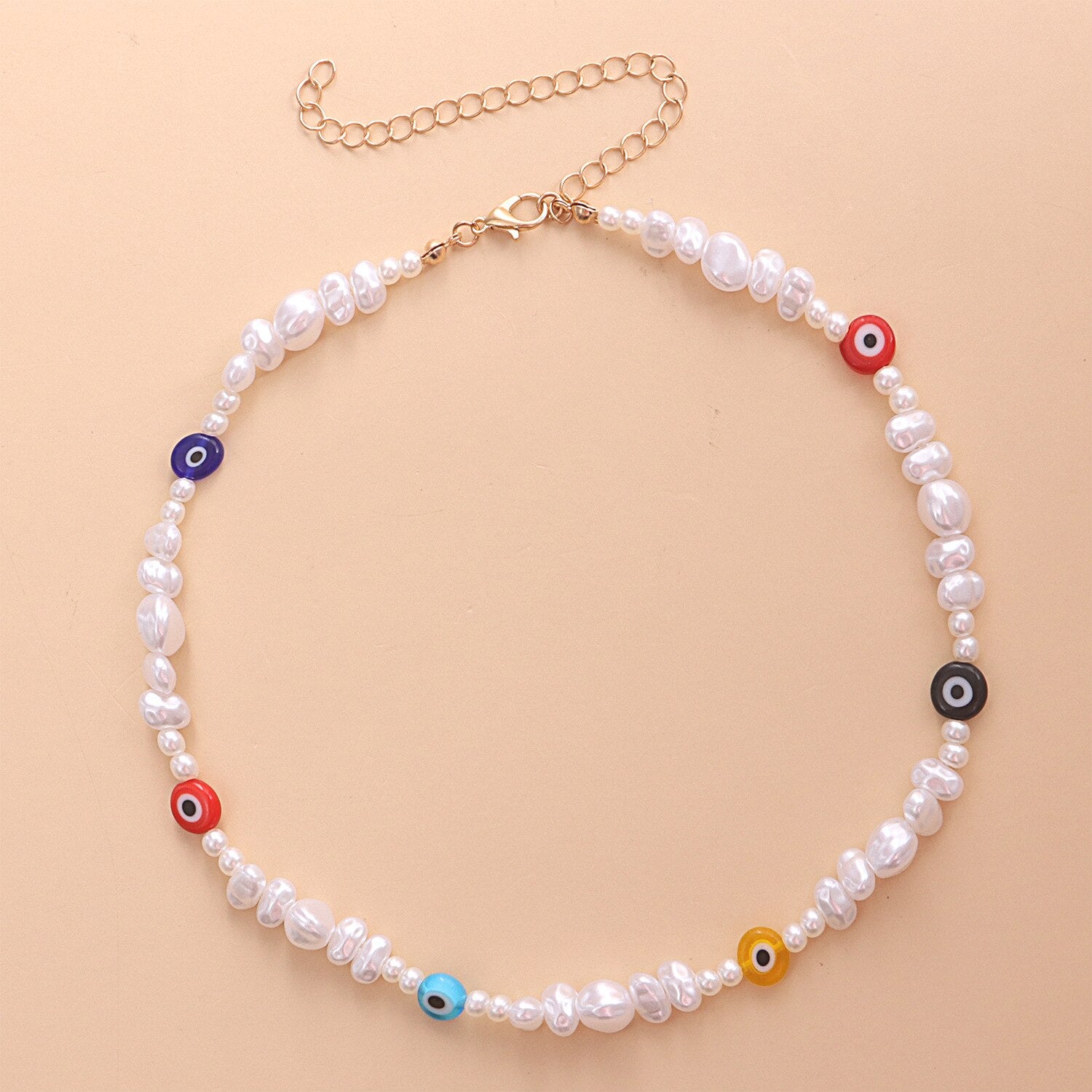 TAUAM Simulated Pearl Turkish Evil Eye Necklace Women Bohemian Vintage Devil Choker Seed Beads Party Collar Jewelry Gift