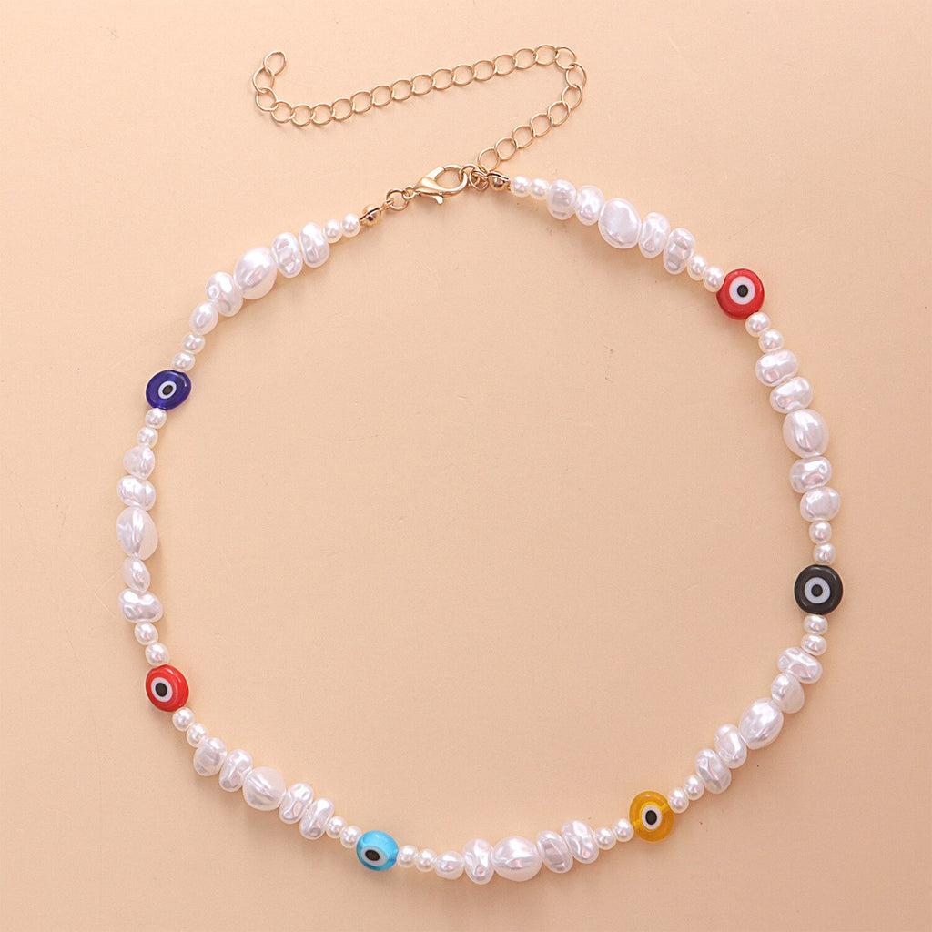 TAUAM Simulated Pearl Turkish Evil Eye Necklace Women Bohemian Vintage Devil Choker Seed Beads Party Collar Jewelry Gift