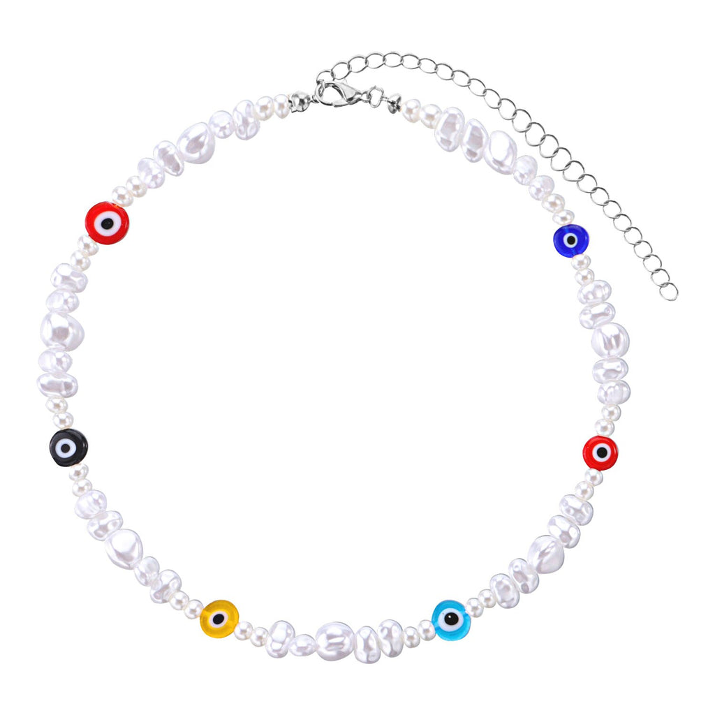 TAUAM Simulated Pearl Turkish Evil Eye Necklace Women Bohemian Vintage Devil Choker Seed Beads Party Collar Jewelry Gift