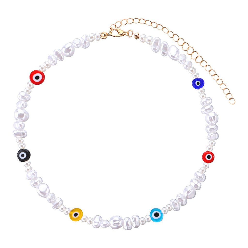 TAUAM Simulated Pearl Turkish Evil Eye Necklace Women Bohemian Vintage Devil Choker Seed Beads Party Collar Jewelry Gift