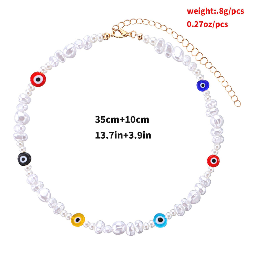 TAUAM Simulated Pearl Turkish Evil Eye Necklace Women Bohemian Vintage Devil Choker Seed Beads Party Collar Jewelry Gift