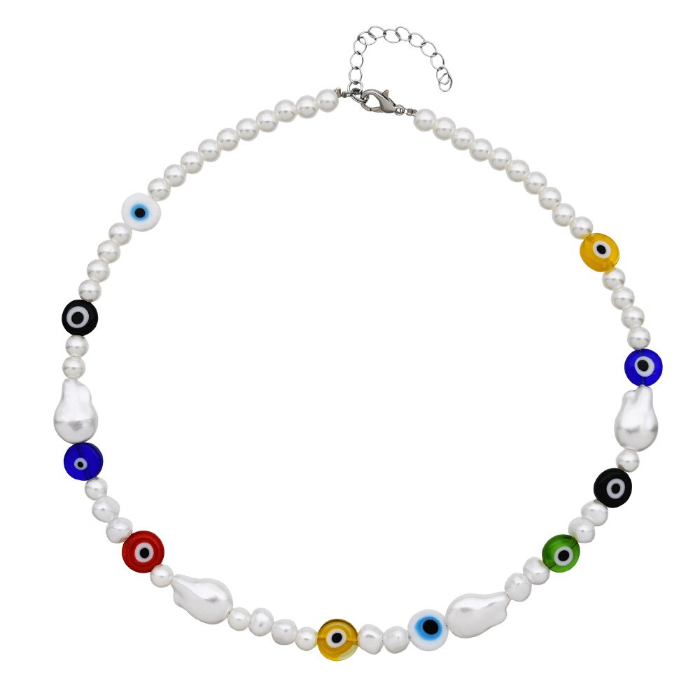 TAUAM Simulated Pearl Turkish Evil Eye Necklaces For Women Bohemian Vintage Choker Beads Party Jewelry New