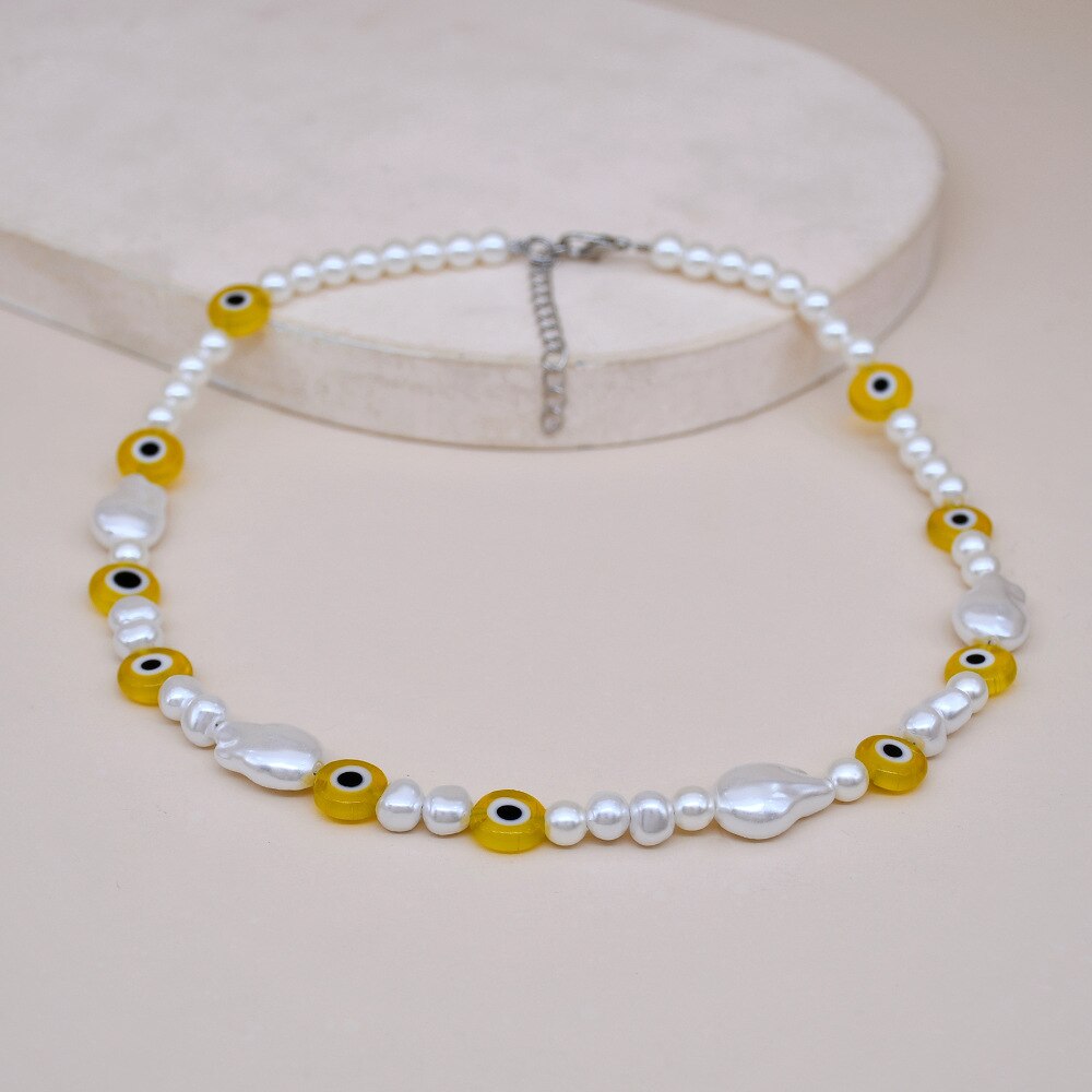 TAUAM Simulated Pearl Turkish Evil Eye Necklaces For Women Bohemian Vintage Choker Beads Party Jewelry New
