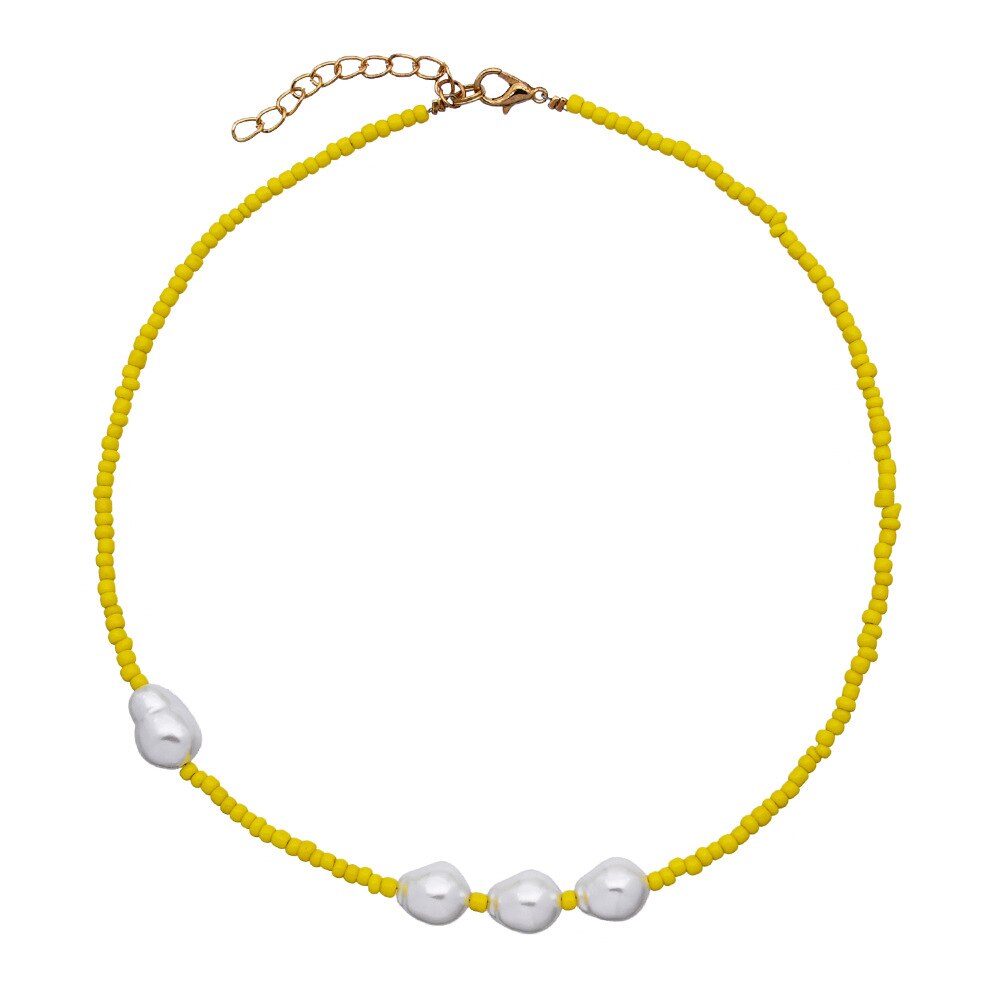 TAUAM Yellow Seed Beads Necklace for Women Choker Simulated Pearl Boho Vintage Streetwear Collier Femme