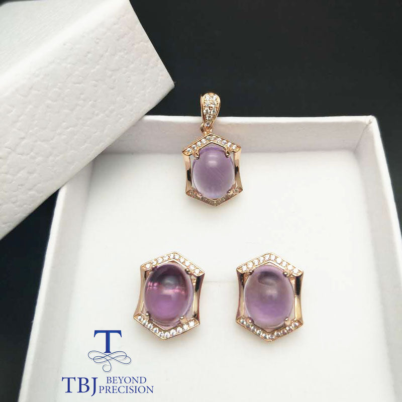 TBJ, 100% natural amethyst jewelry set in 925 sterling silver with gift box,natural amethyst gemstone jewelry set for women