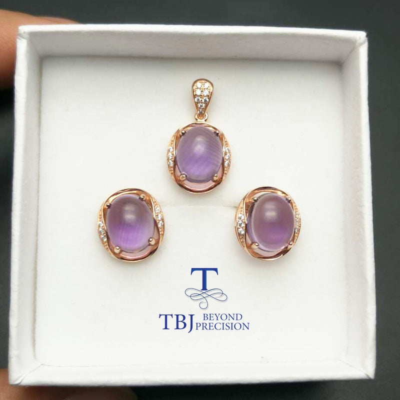 TBJ, 100% natural amethyst jewelry set in 925 sterling silver with gift box,natural amethyst gemstone jewelry set for women