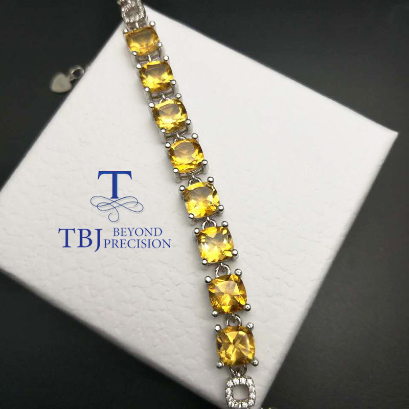 TBJ ,100% natural ard7 ct citrine cushion shape bracelet in 925 silver ,classic design gemstone bracelet for women with gift box