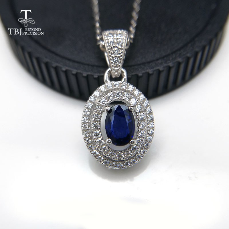 TBJ, 100% natural blue sapphire pendants 925 sterling silver with gift box,natural precious gemstone jewelry with gift box