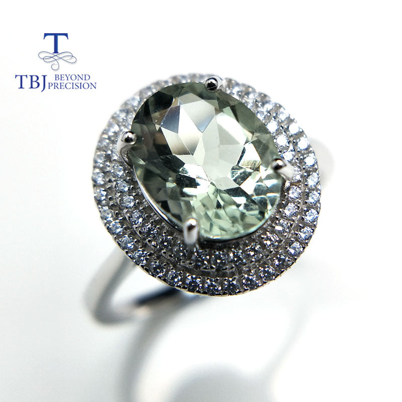 TBJ, 100% natural green amethyst quartz gemstone ring 925 sterling silver fine jewelry for girls birthd party nice gift