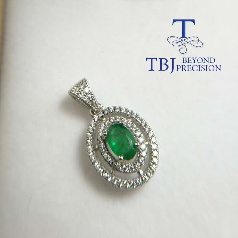 TBJ,100% natural zambia 0.5ct emerald pendants 925 sterling silver with gift box,natural emerald necklace for mom as best gift