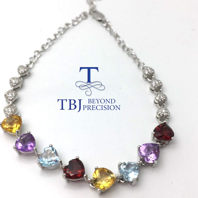 TBJ ,2020 925 silver bracelet with natural colorful gemstones bracelet with four kinds of natural gemstones in gift box