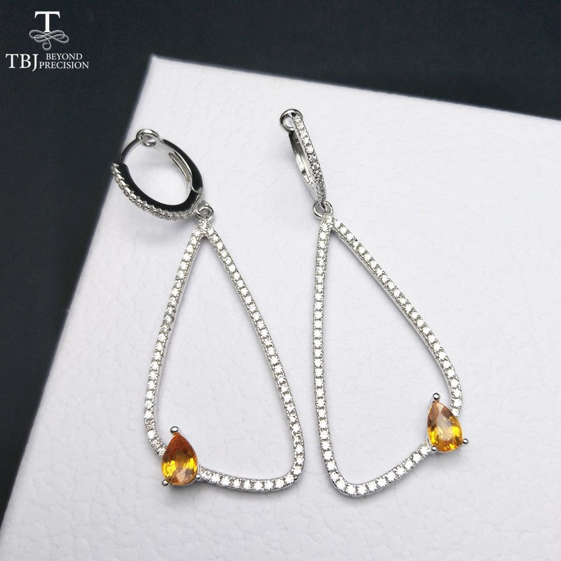 TBJ,2020 fashion long clasp earring with natural yellow color sapphire in 925 sterling silver gemstone jewelry with gift box