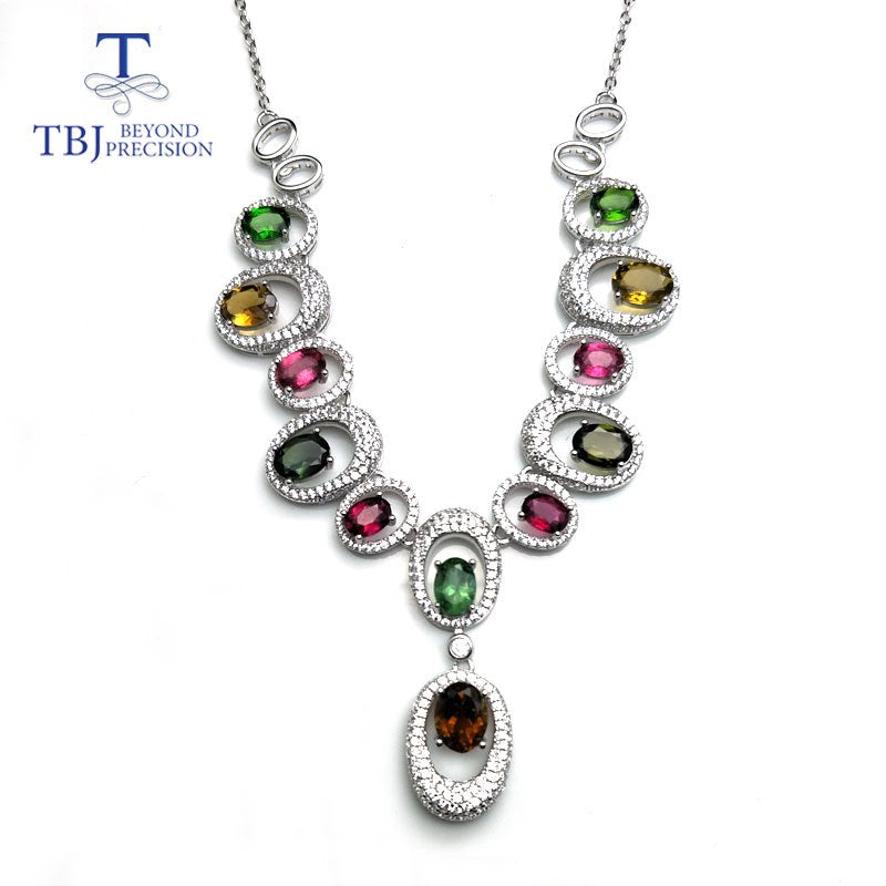 TBJ,2020 new design fashion natural gemstone necklace with fancy color tourmaline in 925 sterling silver fine jewelry for party