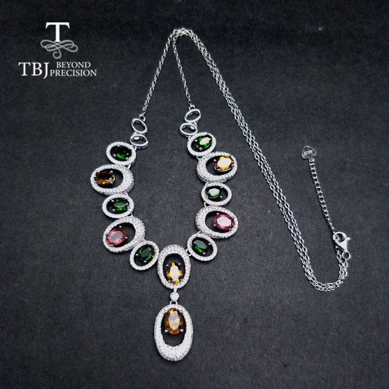 TBJ,2020 new design fashion natural gemstone necklace with fancy color tourmaline in 925 sterling silver fine jewelry for party