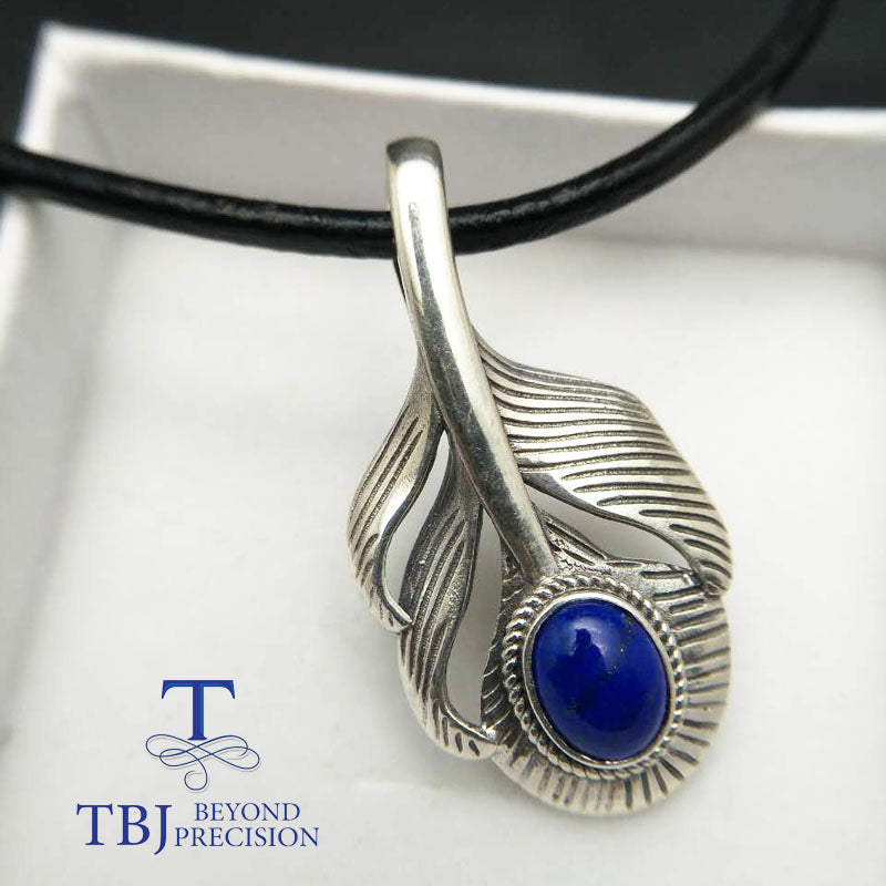 TBJ ,2020 vintage pendants with 100% natural lapis in 925 sterling silver with leather chord , vintage jewelr series