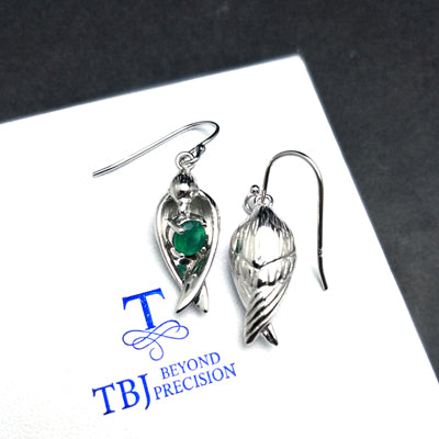 TBJ,2020 Unique Lovely swallow design hook earring with natural green agate gemstone fine jewelry 925 sterling silver for girls