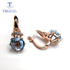 TBJ,2020 new Natural Sky blue topaz checkerboard cutting round 8mm 4.6 gemstone clasp earring 925 sterling silver rose gold