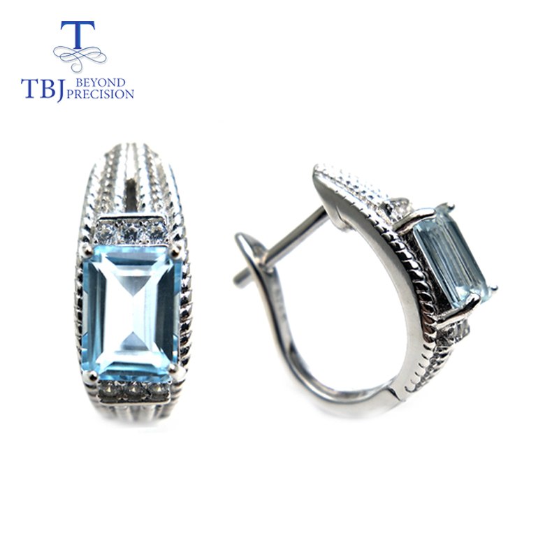TBJ,2020 new classic design natural gemstones Clasp earring sky blue topaz 925 sterling silver fine jewelry for women daily wear