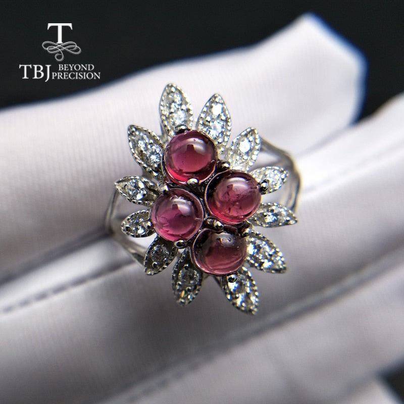TBJ,2020 new design gemstone Ring with natural rhodolite garnet creative design ring for women 925 sterling silver fine jewelry