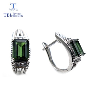 TBJ,2020 new natural green tourmaline and aquamarine gemstone clasp lock earring 925 sterling silver jewelry for women as gift