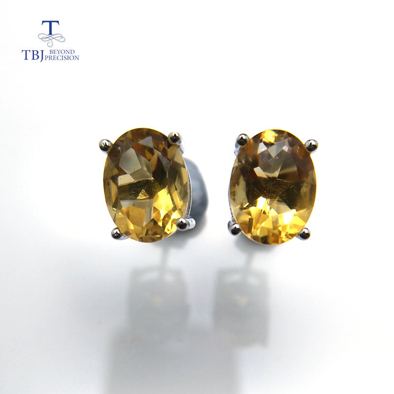 TBJ,3ct classic earring with natural citrine ov6*8 gemstone in 925 sterling silver,elegant & simple earring for women as gift