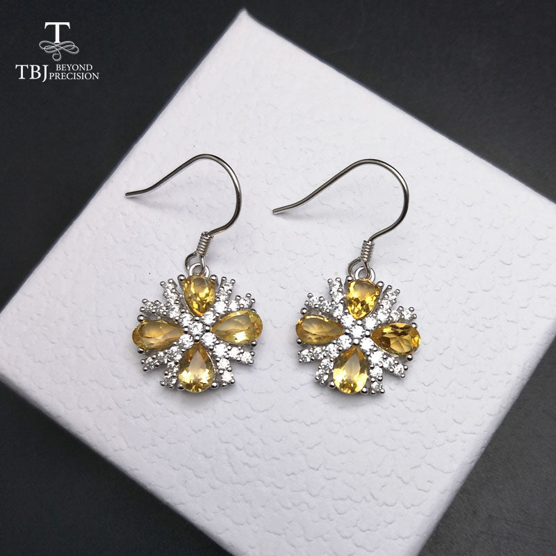 TBJ,4ct 100% Natural Gemstone Citrine Earrings For Women 925 Sterling Silver Trendy hook Earrings Fine Jewelry as gift with box