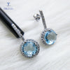 TBJ,4ct natural blue topaz checkerboard cut gemstone earring for girls boyfriend daughter gift 925 stelring silver fine jewelry