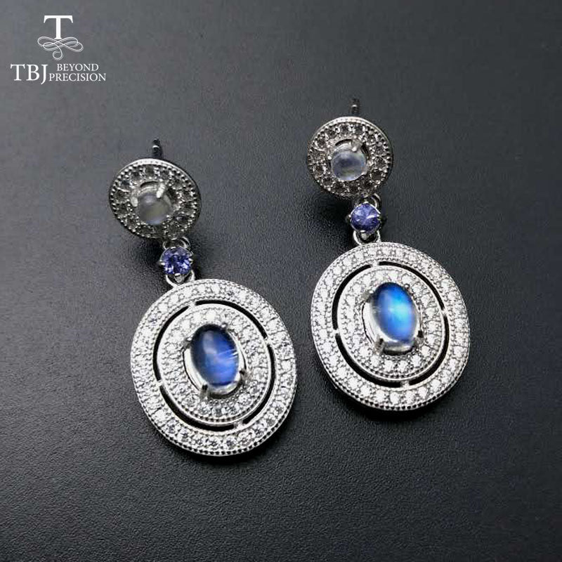 TBJ,925 Sterling silver gemstone earring with natural blue moonstone and tanzanite in Fine Jewelry for Lady with gift box