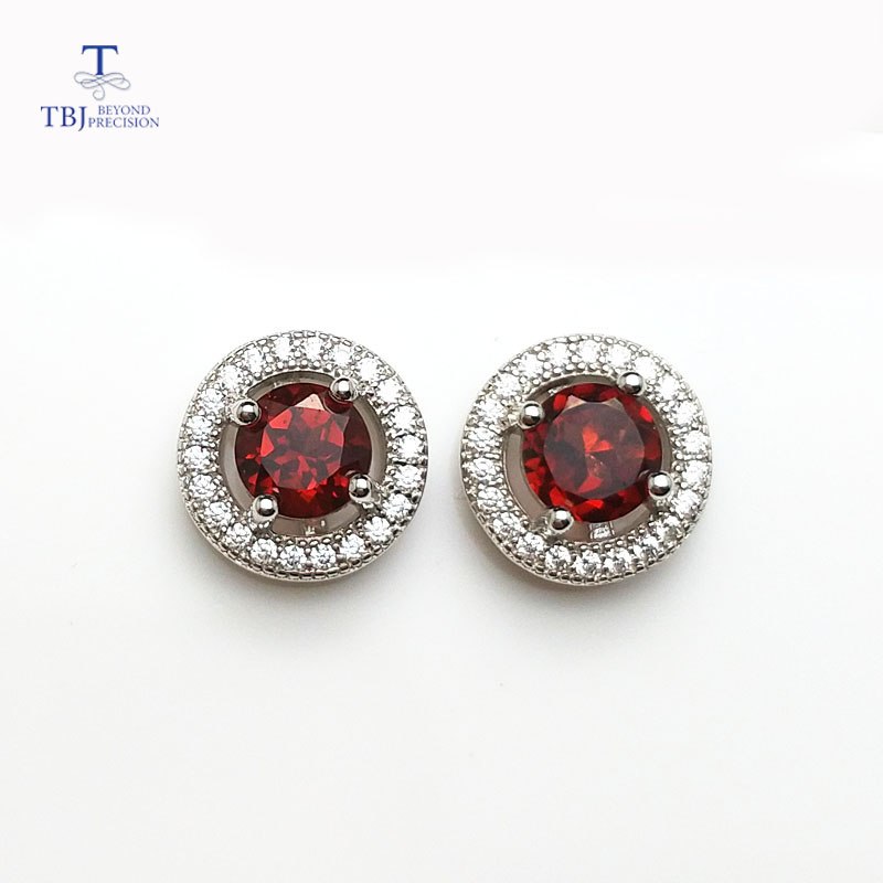 TBJ,925 silver earring with natural Mozambique Garnet shiny classic gemstone earring for women as anniversary valentines gift