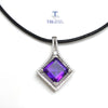 TBJ,925 sterling silver big size pendant with natural amethyst gemstone square shape classic necklace for women as birthd gift