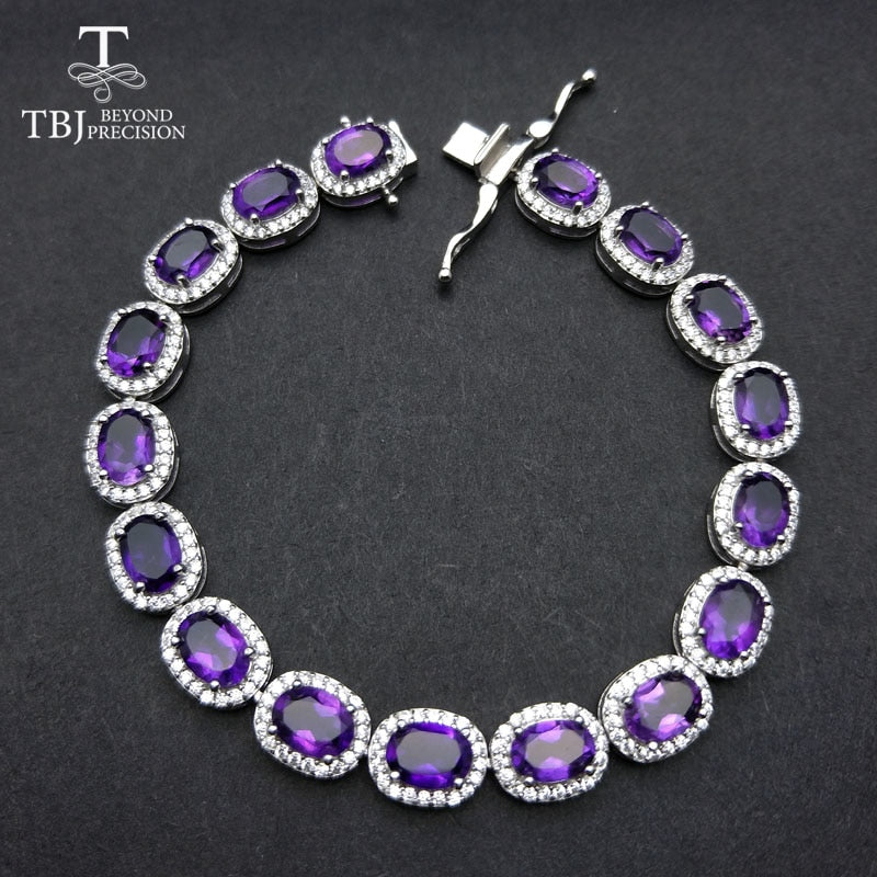 100% Real. 925 Sterling Silver Jewelry 5mm Natural Amethyst Stone Chain Bracelet with Lotus Charms peace GTLS537