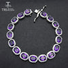 (length,15cm-17.5cm)100% Real. 925 Sterling Silver Fine Jewelry natural Amethyst Stone Bangle Cuff Bracelet Beads Charms GTLS493